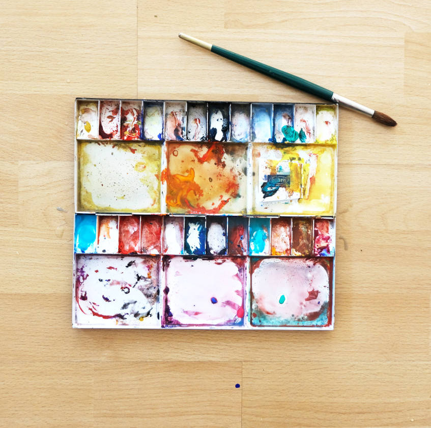 Aquarellkasten Farben Pinsel